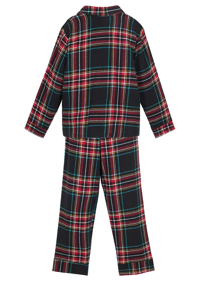 Pijama de franela infantil (conjunto de 2 piezas) Azul marino de cuadros