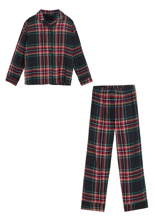 Pijama de franela infantil (conjunto de 2 piezas) Azul marino de cuadros