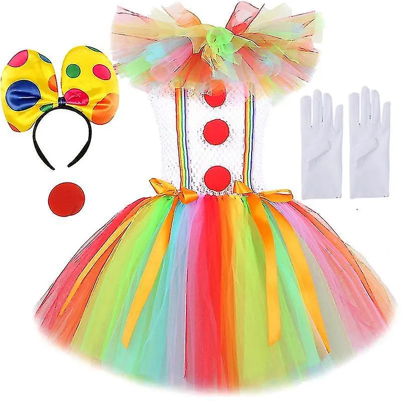 Rainbow Collar Clown Role Play Tutu Dress Actuación de los niños Party Dress Princess Puffy Dress