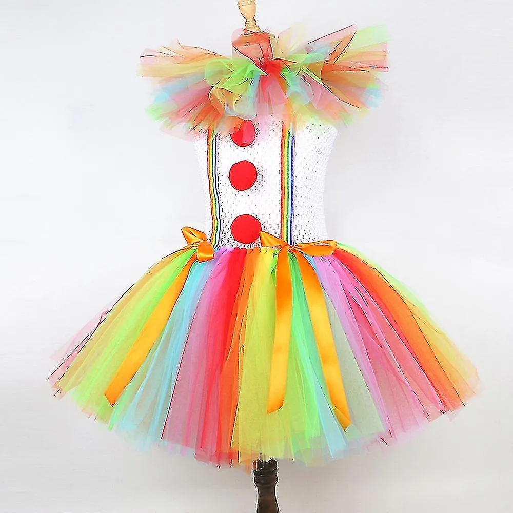 Rainbow Collar Clown Role Play Tutu Dress Actuación de los niños Party Dress Princess Puffy Dress