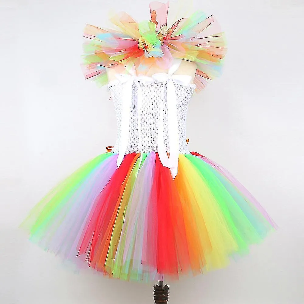 Rainbow Collar Clown Role Play Tutu Dress Actuación de los niños Party Dress Princess Puffy Dress