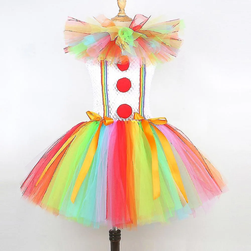 Rainbow Collar Clown Role Play Tutu Dress Actuación de los niños Party Dress Princess Puffy Dress