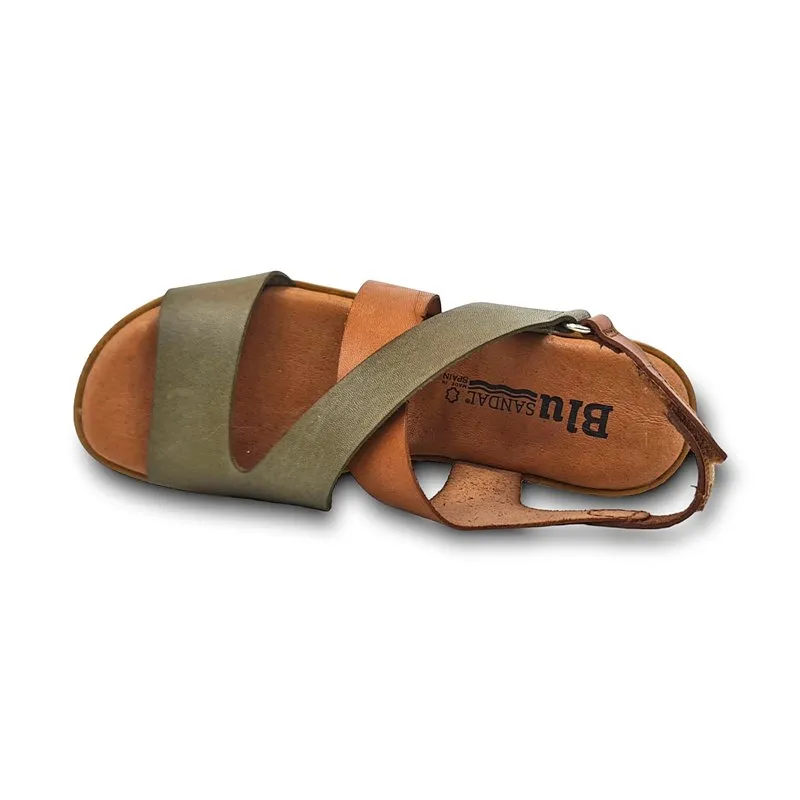 Sandalias Cuña Baja Mujer Piel Plantilla Acolchada Velcro 23530 Verde, de Blusandal