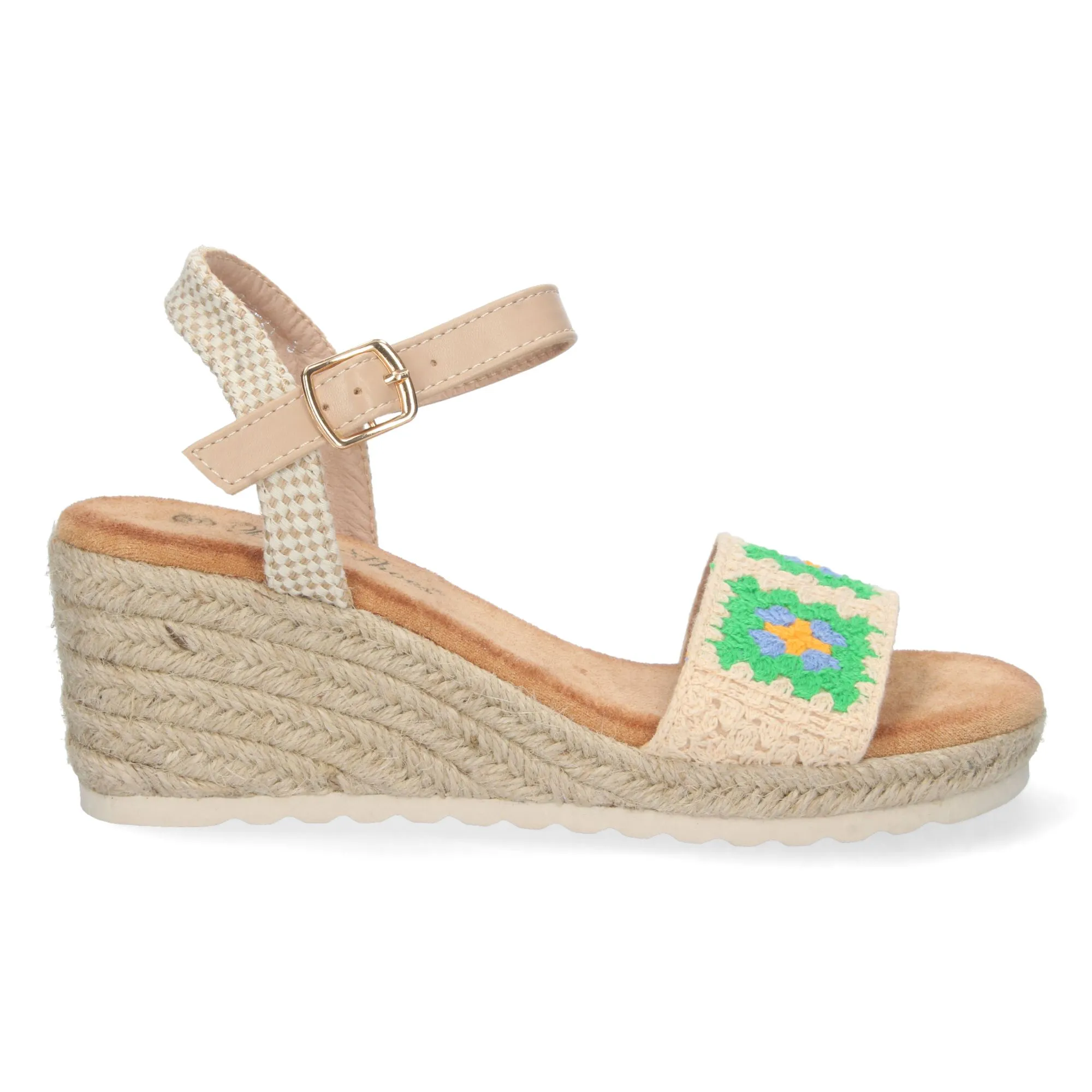 Sandalias de cuña en yute pala simple crochet mujer verde