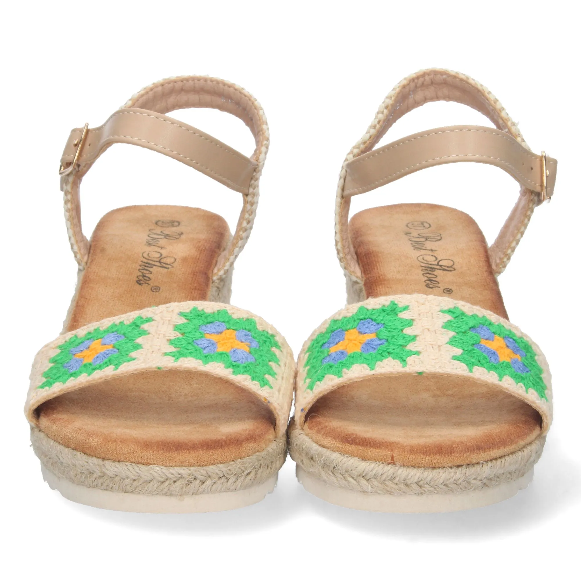 Sandalias de cuña en yute pala simple crochet mujer verde