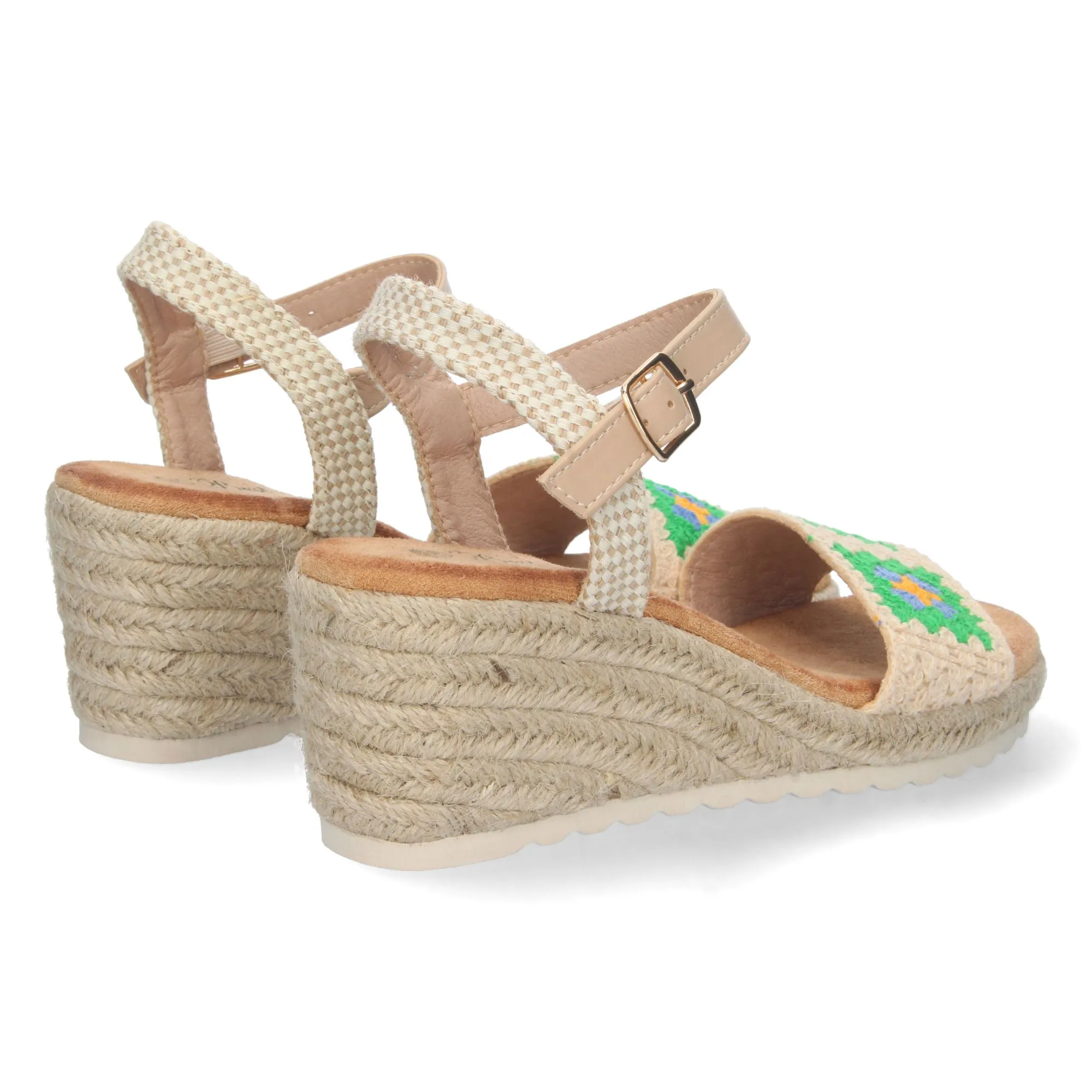 Sandalias de cuña en yute pala simple crochet mujer verde