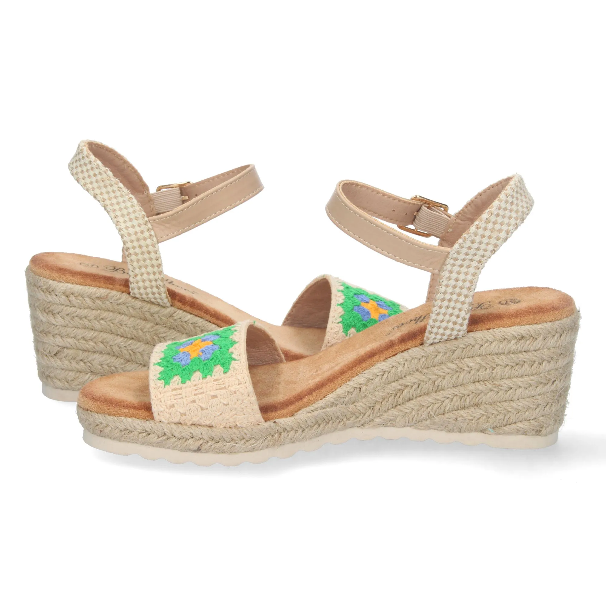 Sandalias de cuña en yute pala simple crochet mujer verde