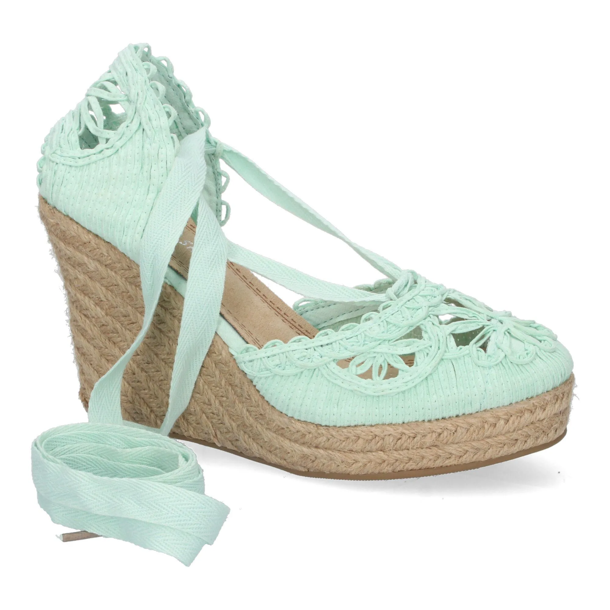 Sandalias de cuña media en yute cierre lazos para mujer color verde YZ19-53