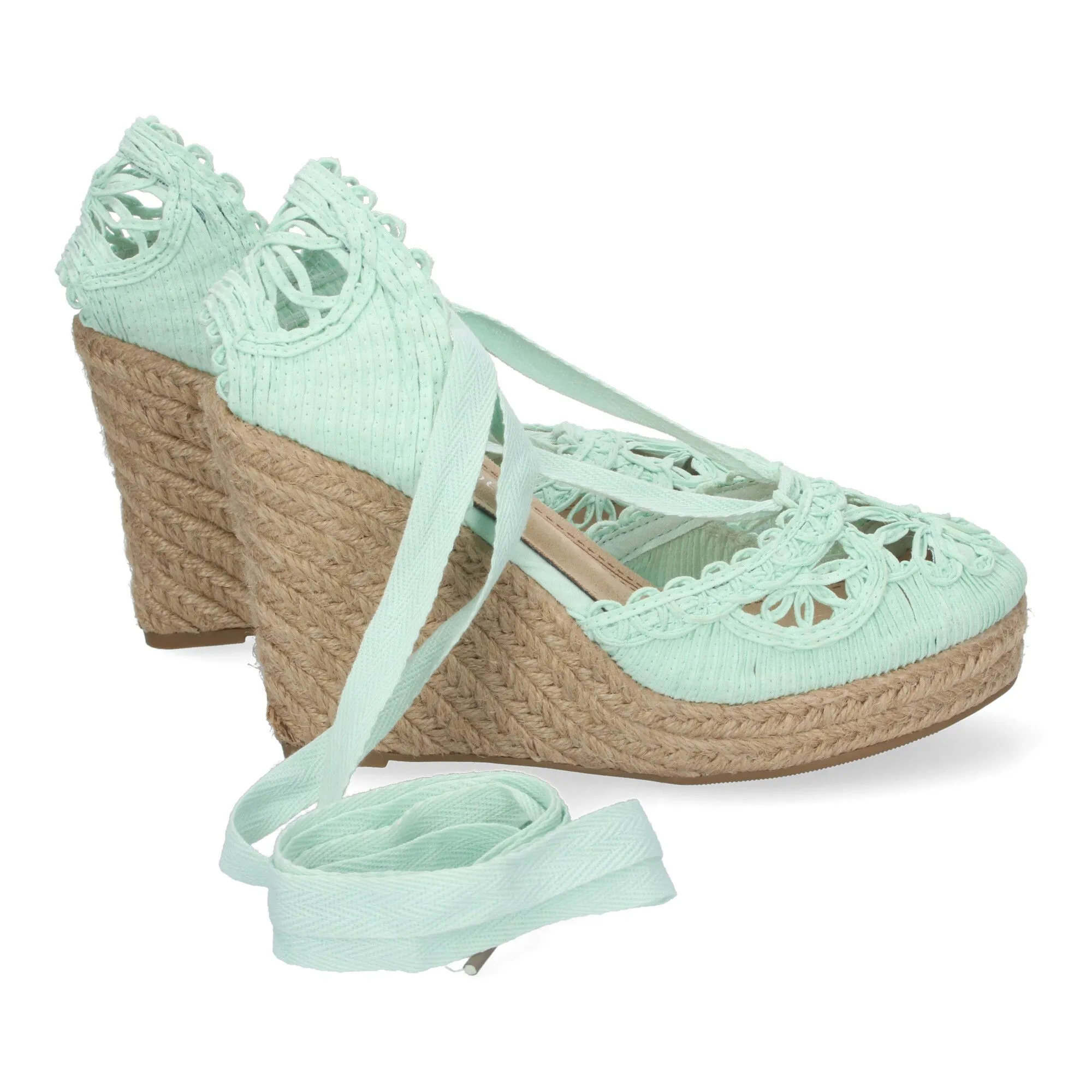 Sandalias de cuña media en yute cierre lazos para mujer color verde YZ19-53