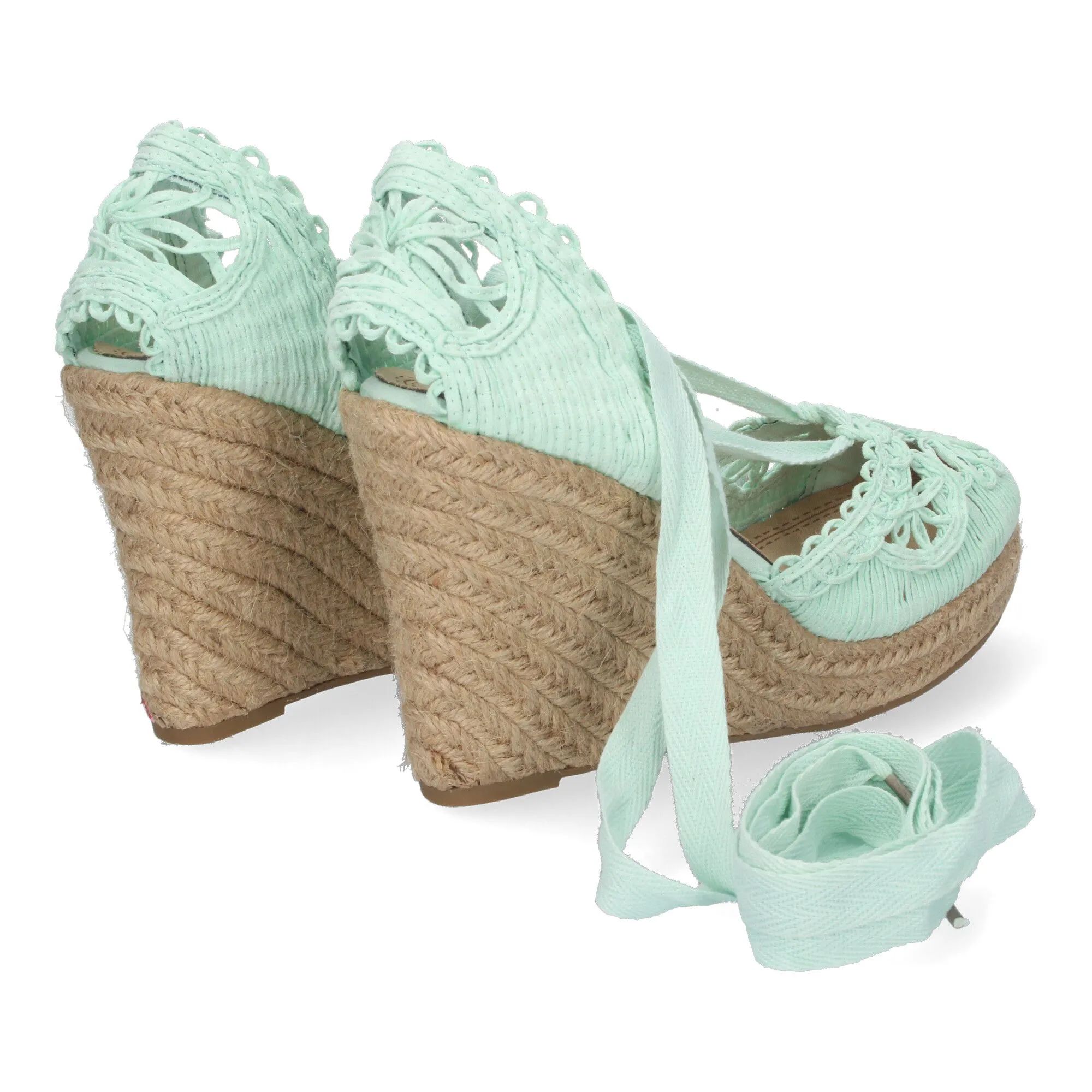 Sandalias de cuña media en yute cierre lazos para mujer color verde YZ19-53