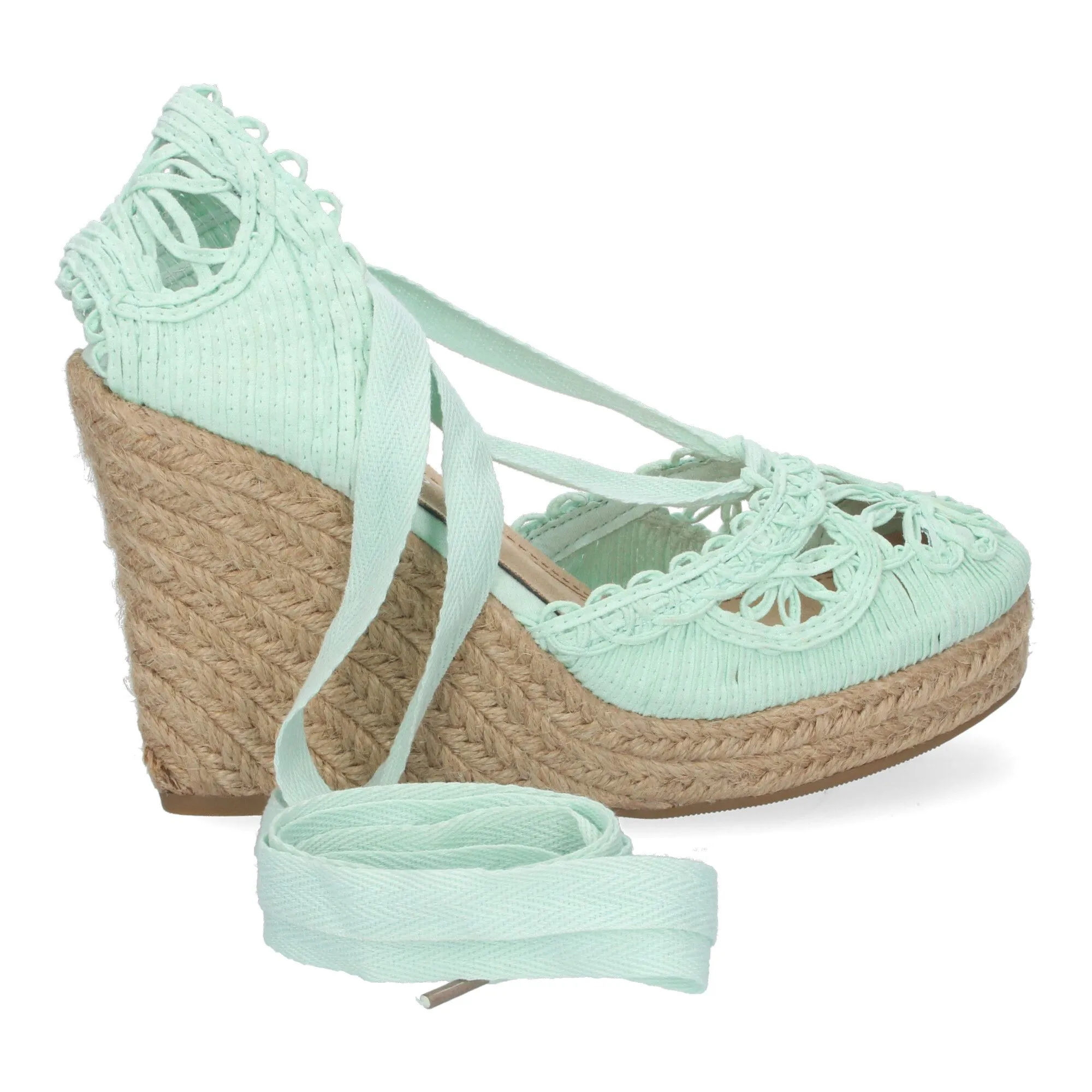 Sandalias de cuña media en yute cierre lazos para mujer color verde YZ19-53