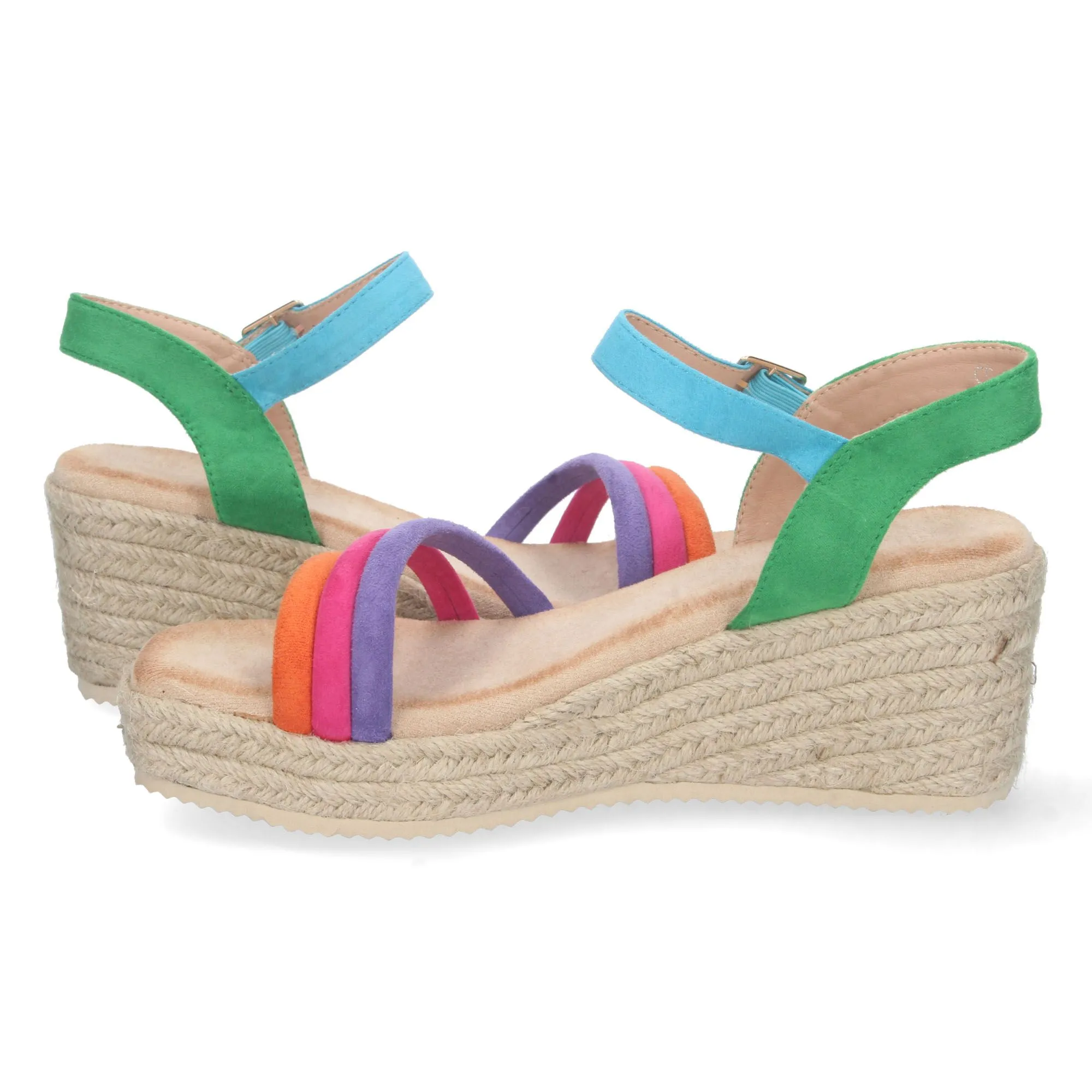 Sandalias de cuña media en yute color verde para mujer CF-2288