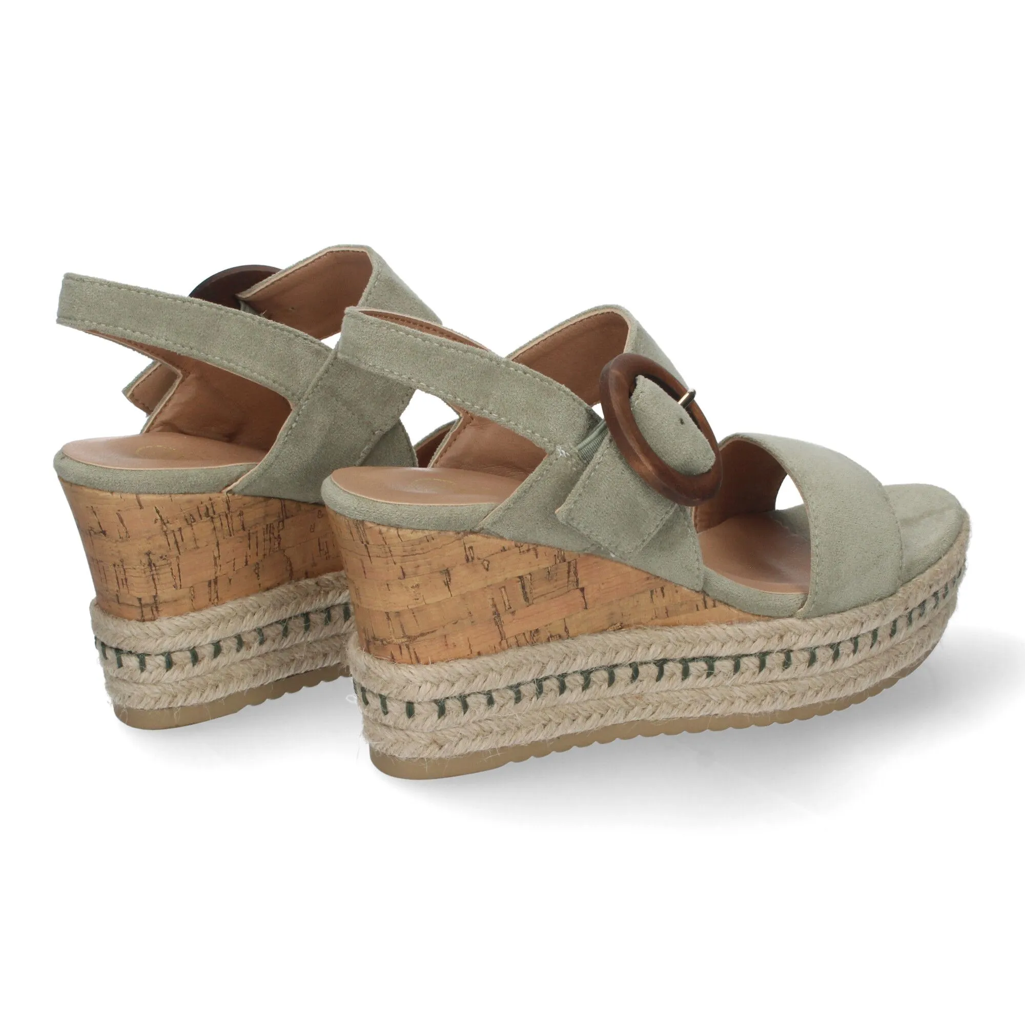 Sandalias de cuña media en yute y corcho para mujer color verde LA-716