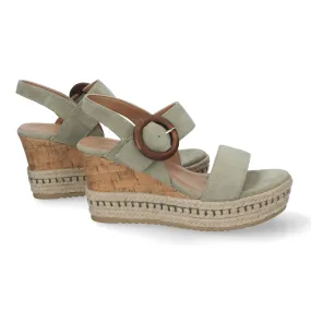 Sandalias de cuña media en yute y corcho para mujer color verde LA-716