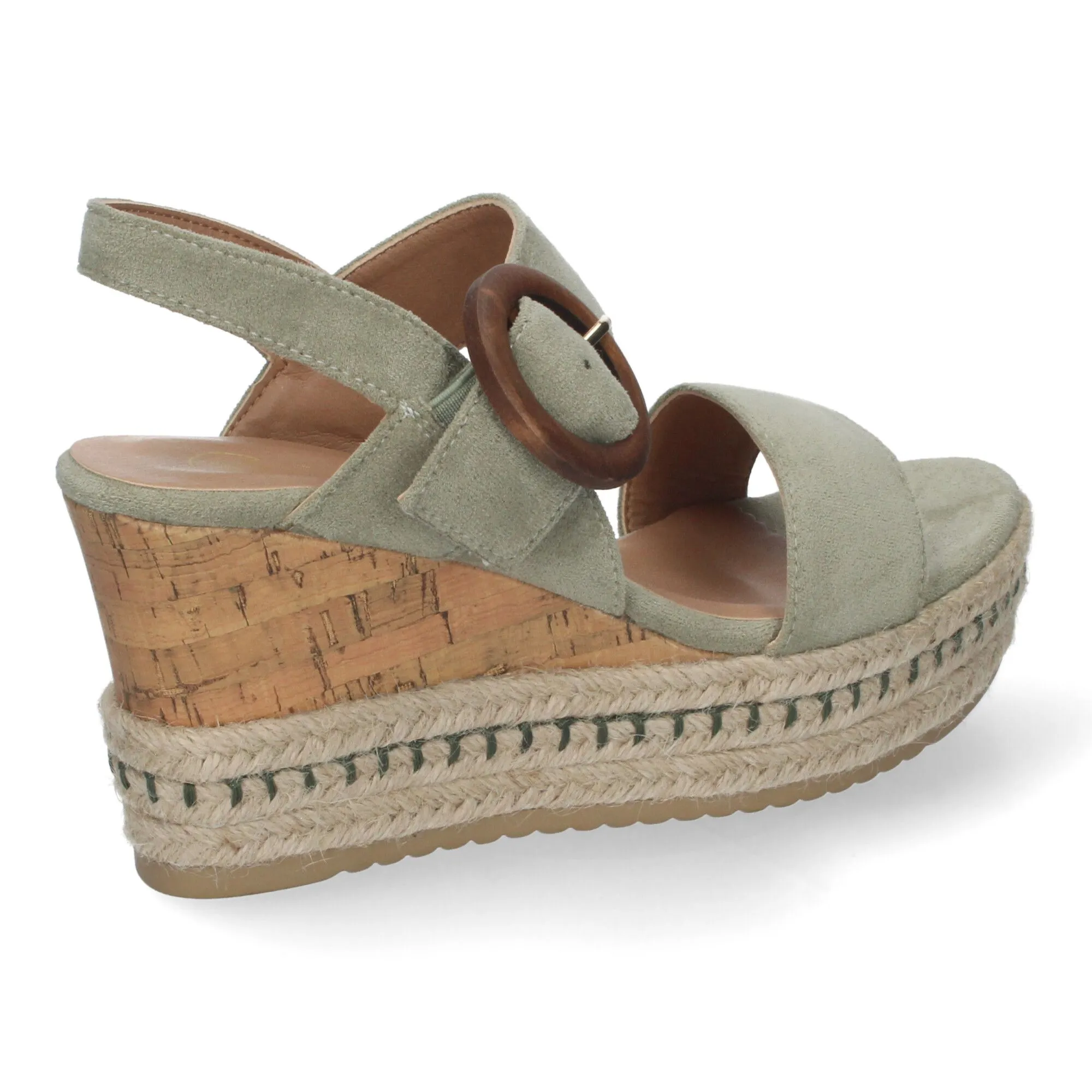 Sandalias de cuña media en yute y corcho para mujer color verde LA-716