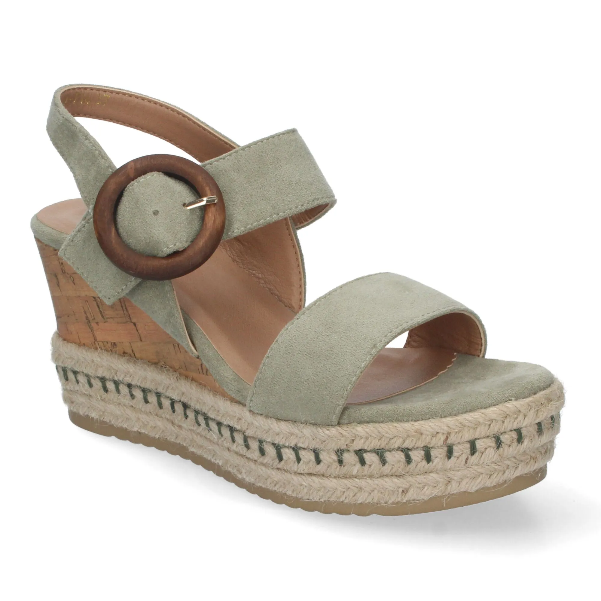 Sandalias de cuña media en yute y corcho para mujer color verde LA-716