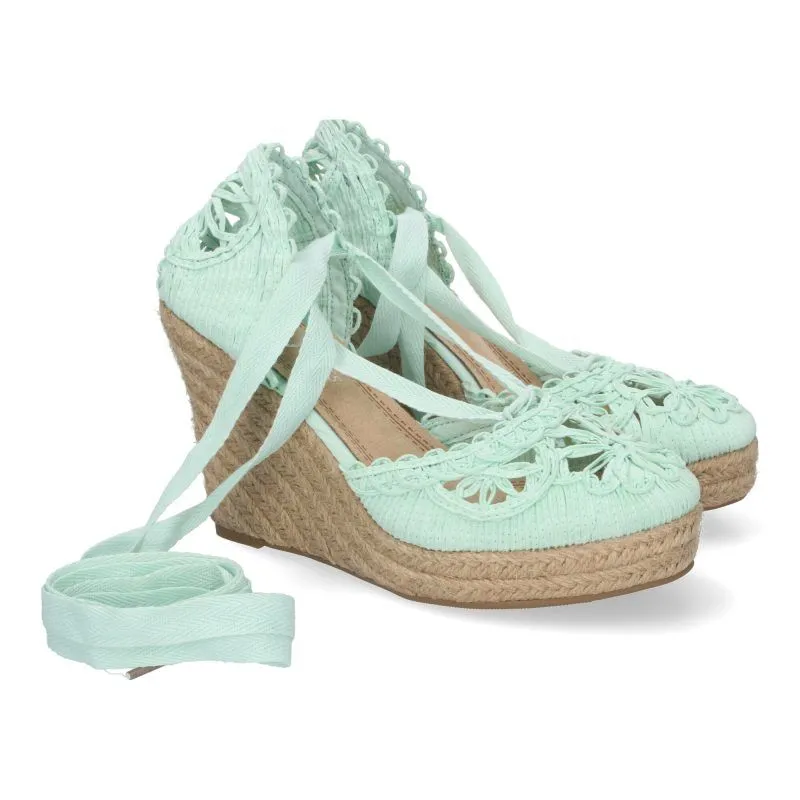 Sandalias de cuña mujer verdes pala diseño flor YZ19-53