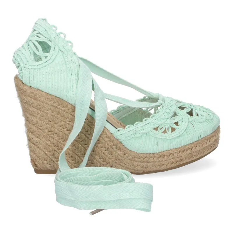 Sandalias de cuña mujer verdes pala diseño flor YZ19-53