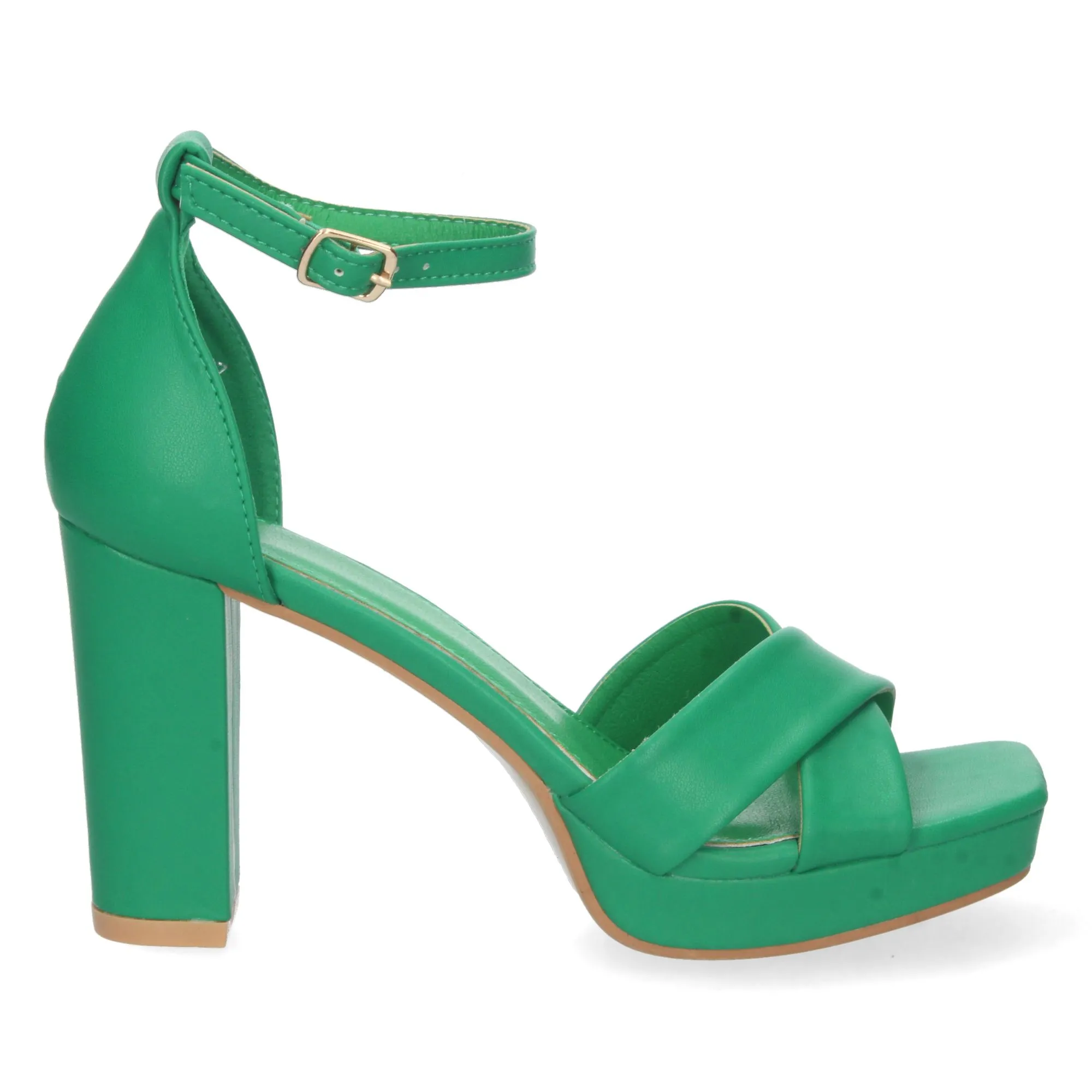 Sandalias de tacón para fiesta pala cruzada mujer verde