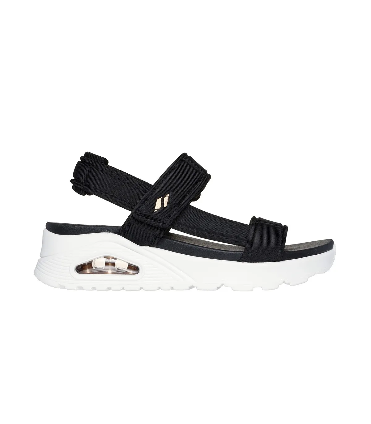 Sandalias mujer Skechers negro suela blanca, cámara aire