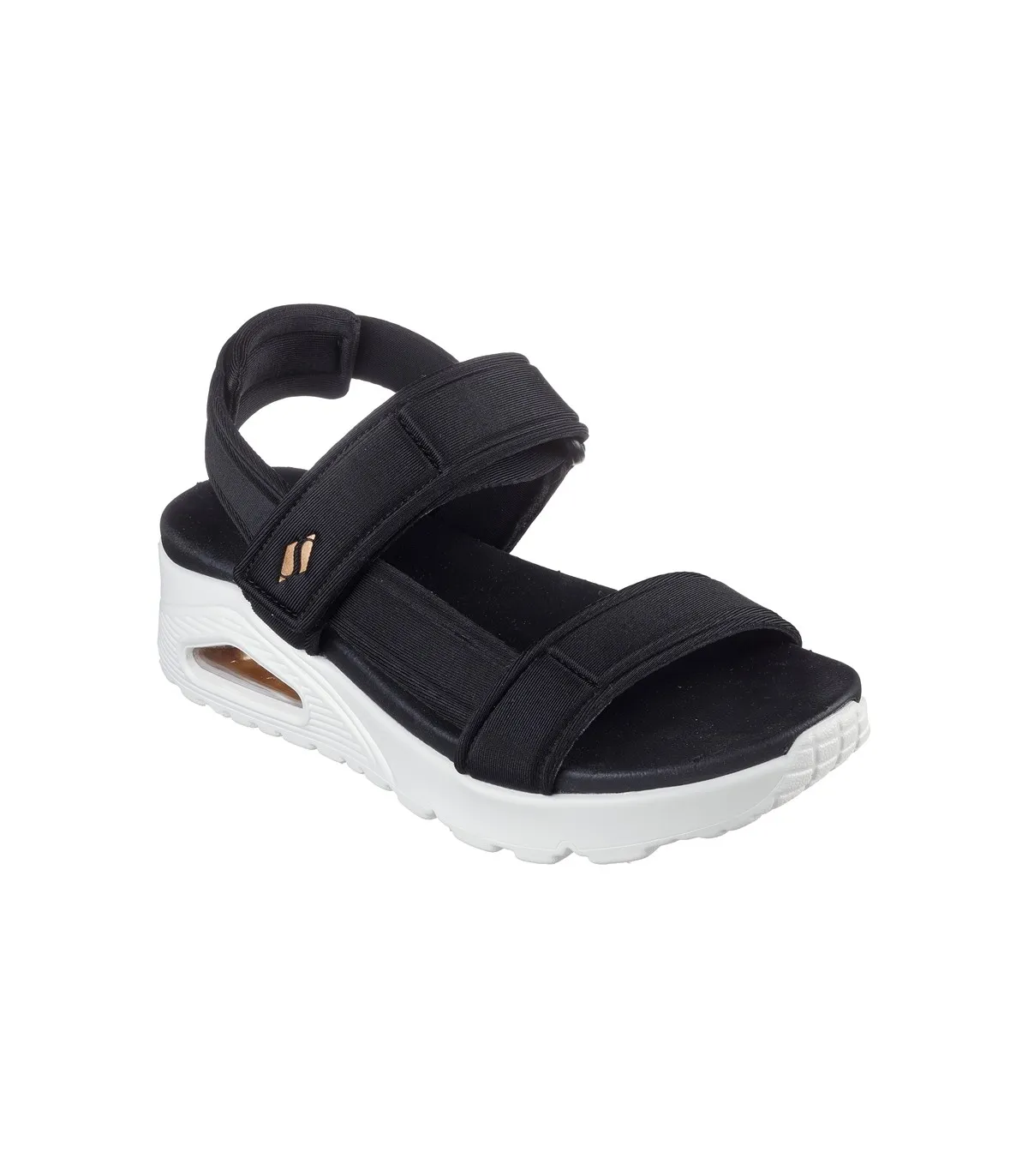 Sandalias mujer Skechers negro suela blanca, cámara aire