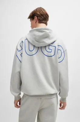 Sudadera con capucha de felpa de rizo de algodón con logos en contorno