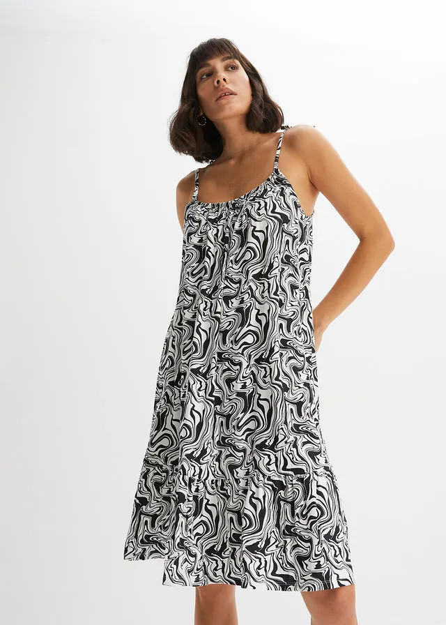 Vestido de punto de viscosa sostenible blanco-negro estampado