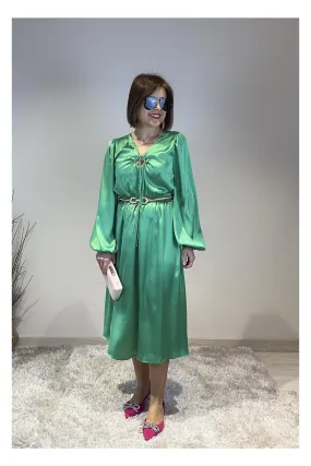 VESTIDO FIESTA SATEN VIPETIA VERDE