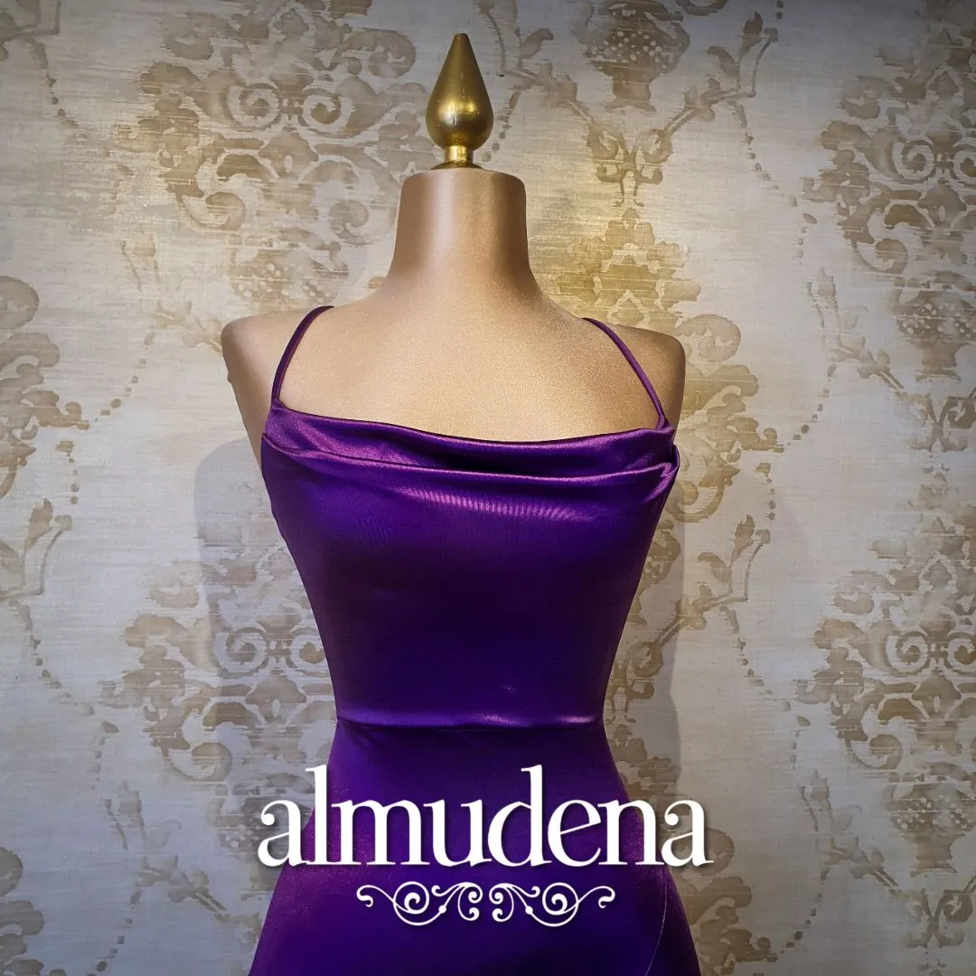 Vestido Morado Largo Satinado De Gala Sin Espalda