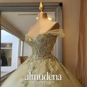 Vestido para Quinceañera Verde Olivo con Pedreria