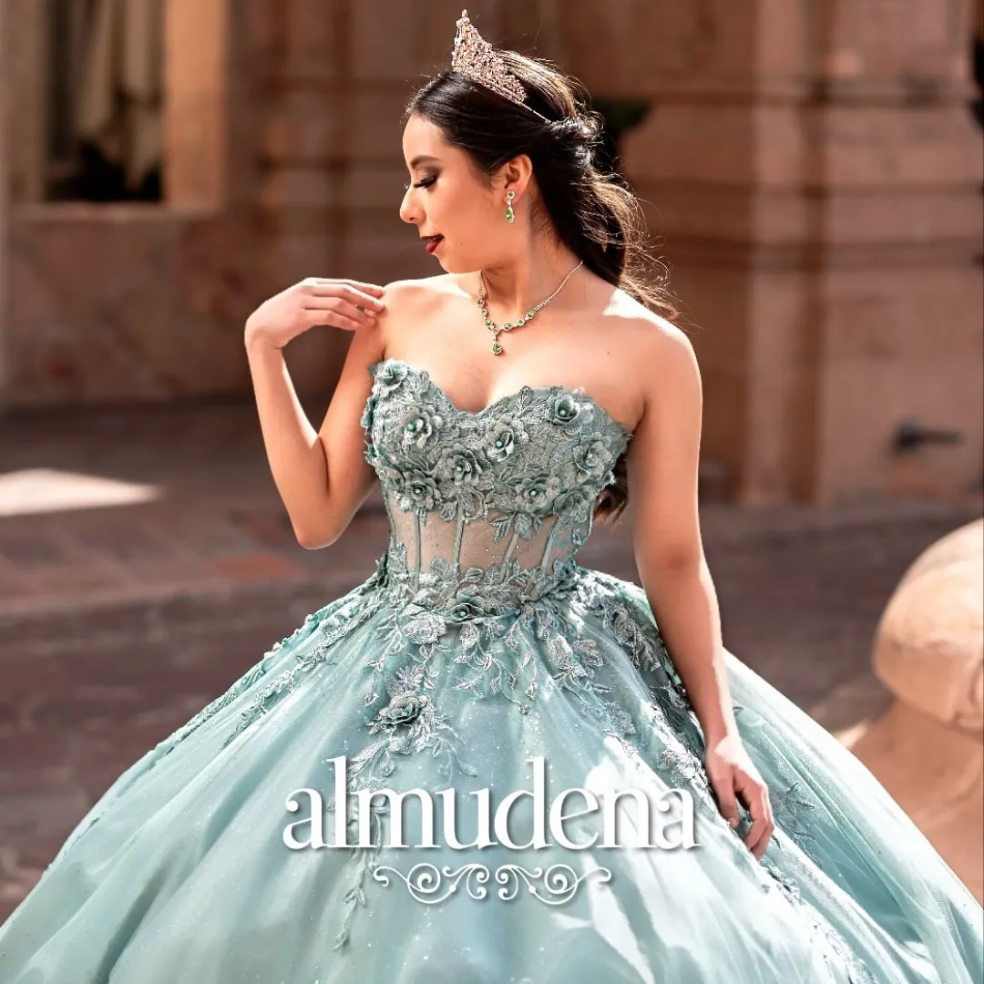 Vestido para Quinceañera Verde Olivo Corset Strapless