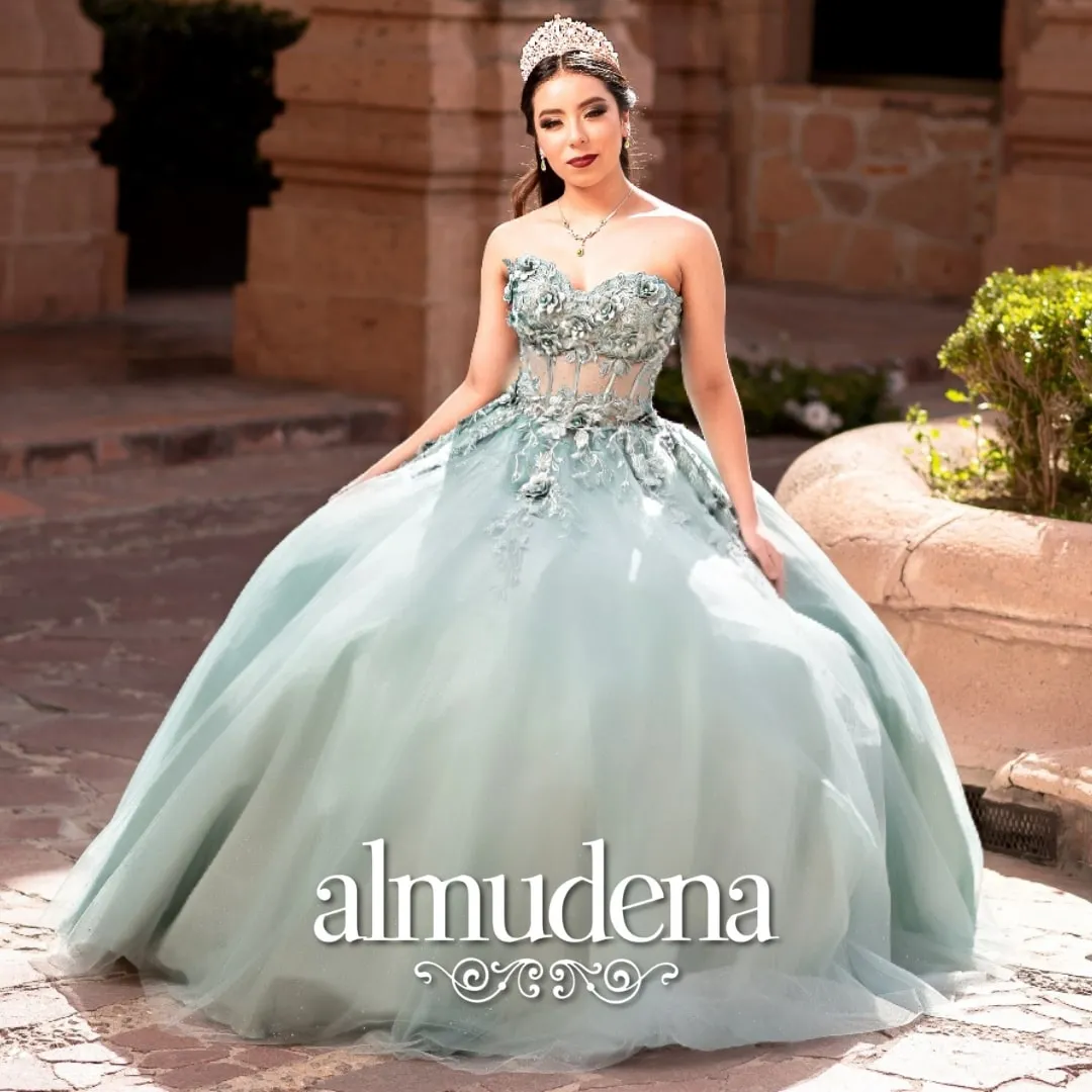 Vestido para Quinceañera Verde Olivo Corset Strapless