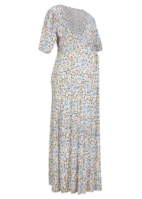 Vestido premamá/de lactancia con viscosa sostenible Azul de flores