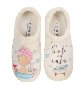 Zapatillas Casa Frase Sola en Casa Beige