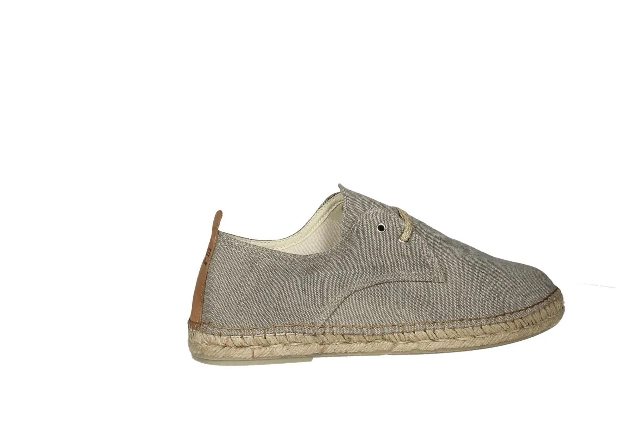 Zapato Cordon Lino Taupe Pieza Talon Piel Cuero Filo Esparto