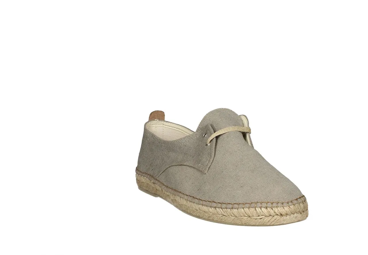 Zapato Cordon Lino Taupe Pieza Talon Piel Cuero Filo Esparto