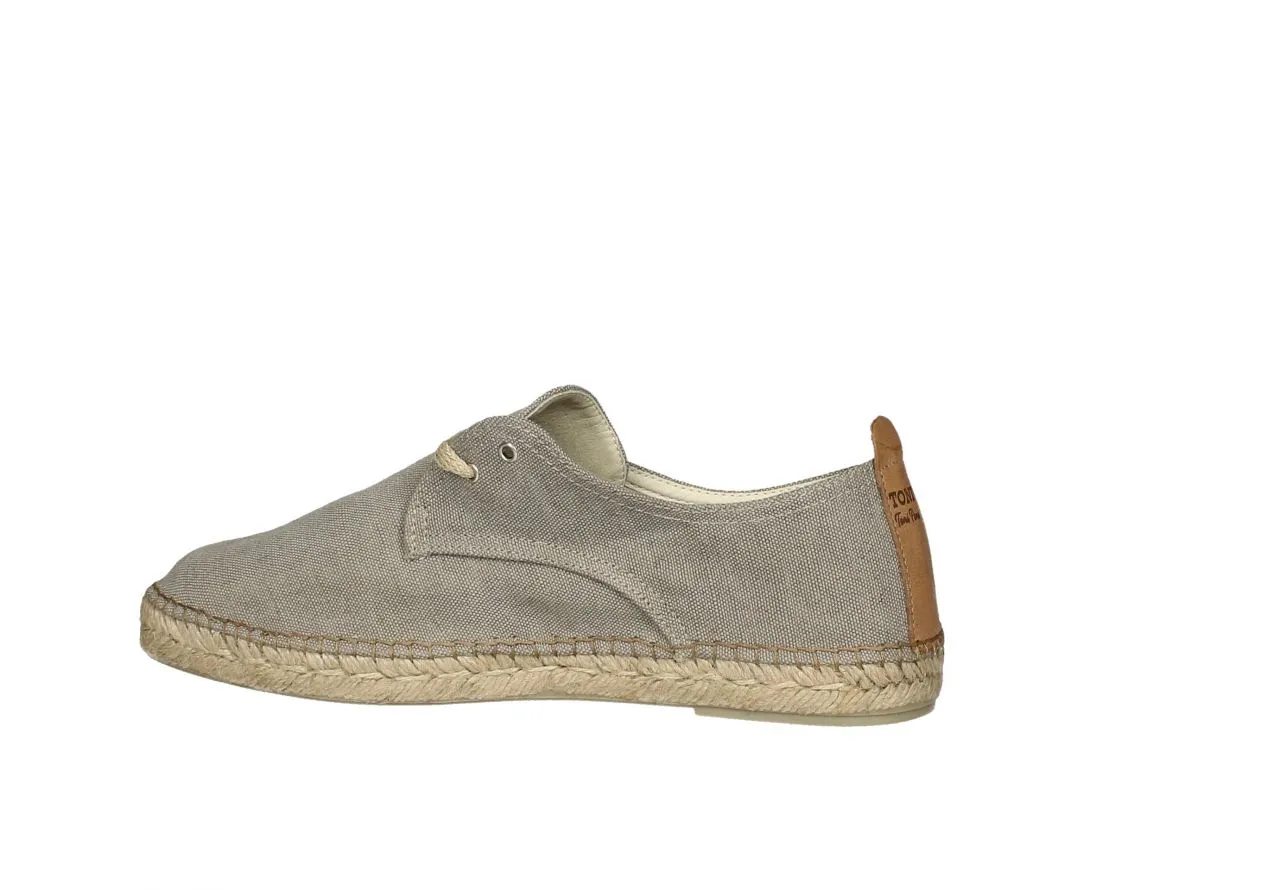 Zapato Cordon Lino Taupe Pieza Talon Piel Cuero Filo Esparto