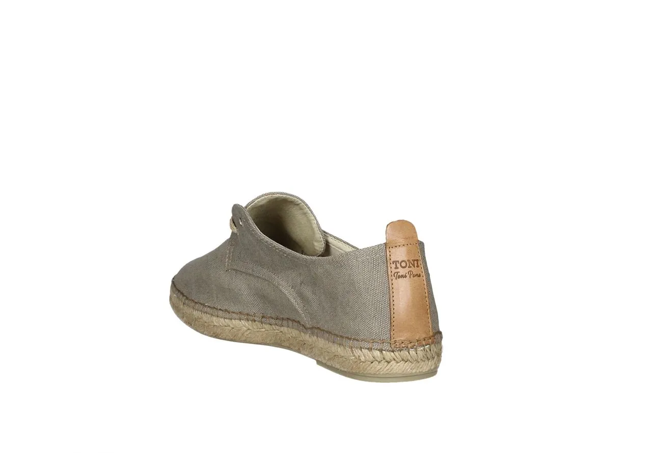 Zapato Cordon Lino Taupe Pieza Talon Piel Cuero Filo Esparto