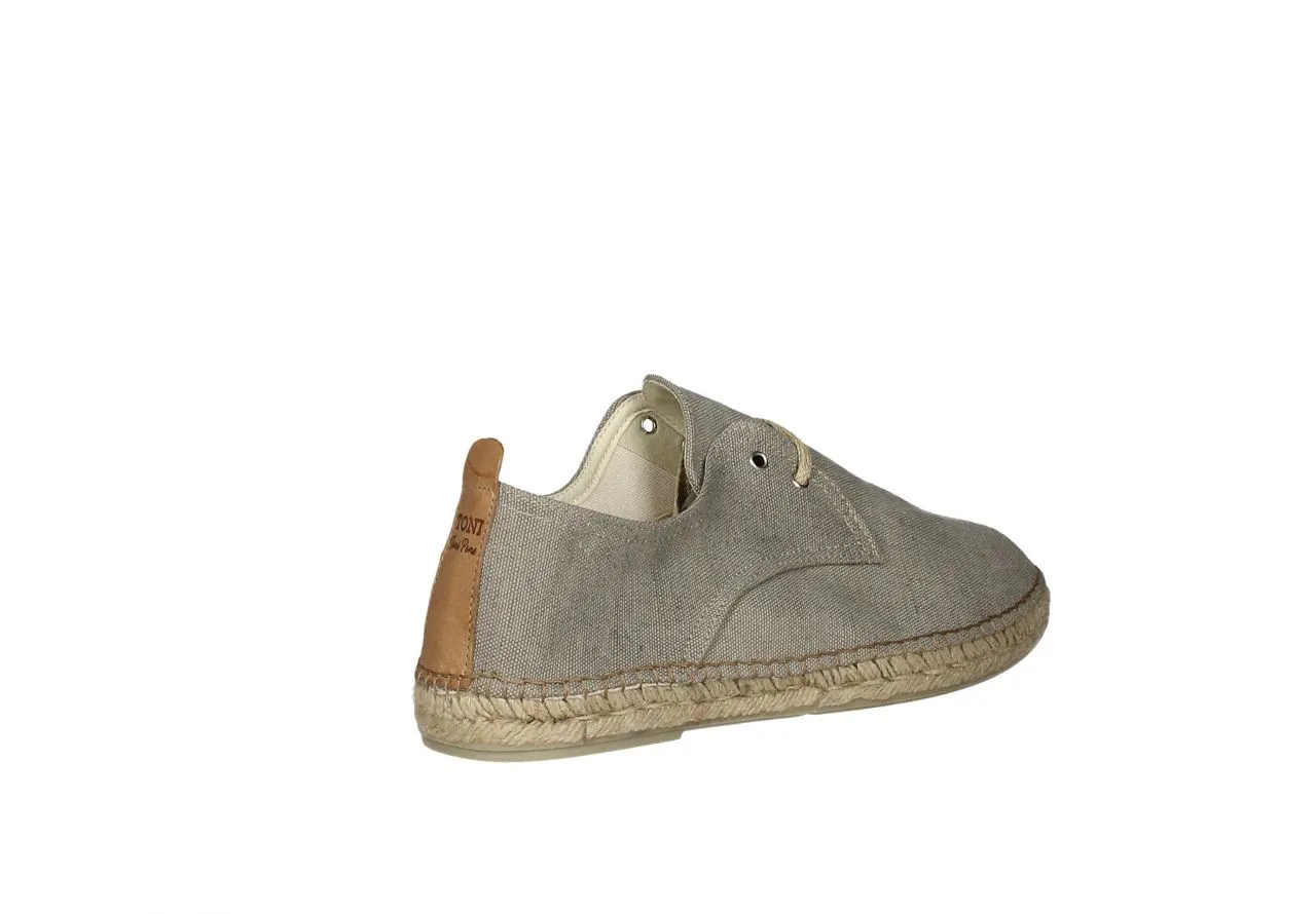 Zapato Cordon Lino Taupe Pieza Talon Piel Cuero Filo Esparto