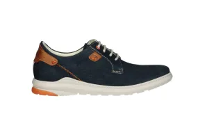 Zapato Cordon Nobuck Azul Picados Pieza Talon Cuero Pespuntes Naranja