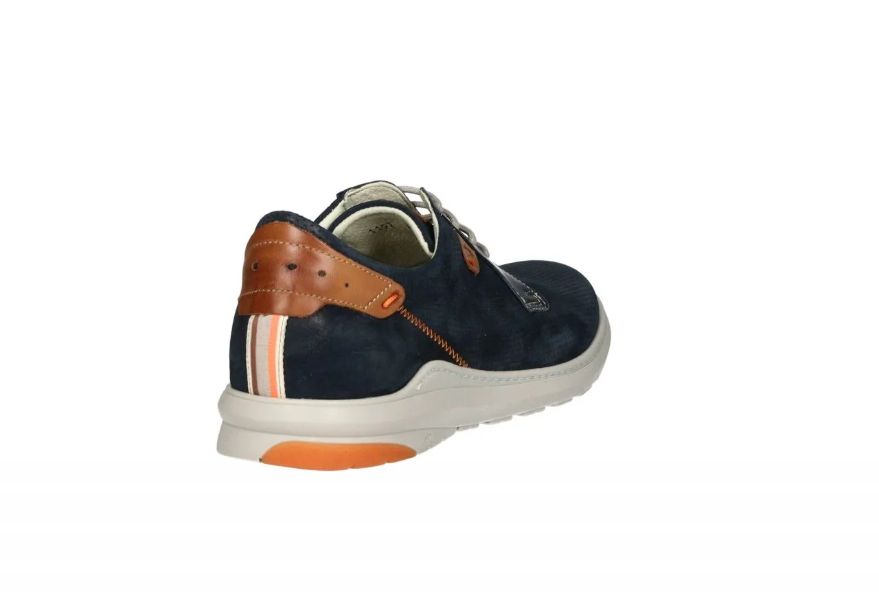 Zapato Cordon Nobuck Azul Picados Pieza Talon Cuero Pespuntes Naranja