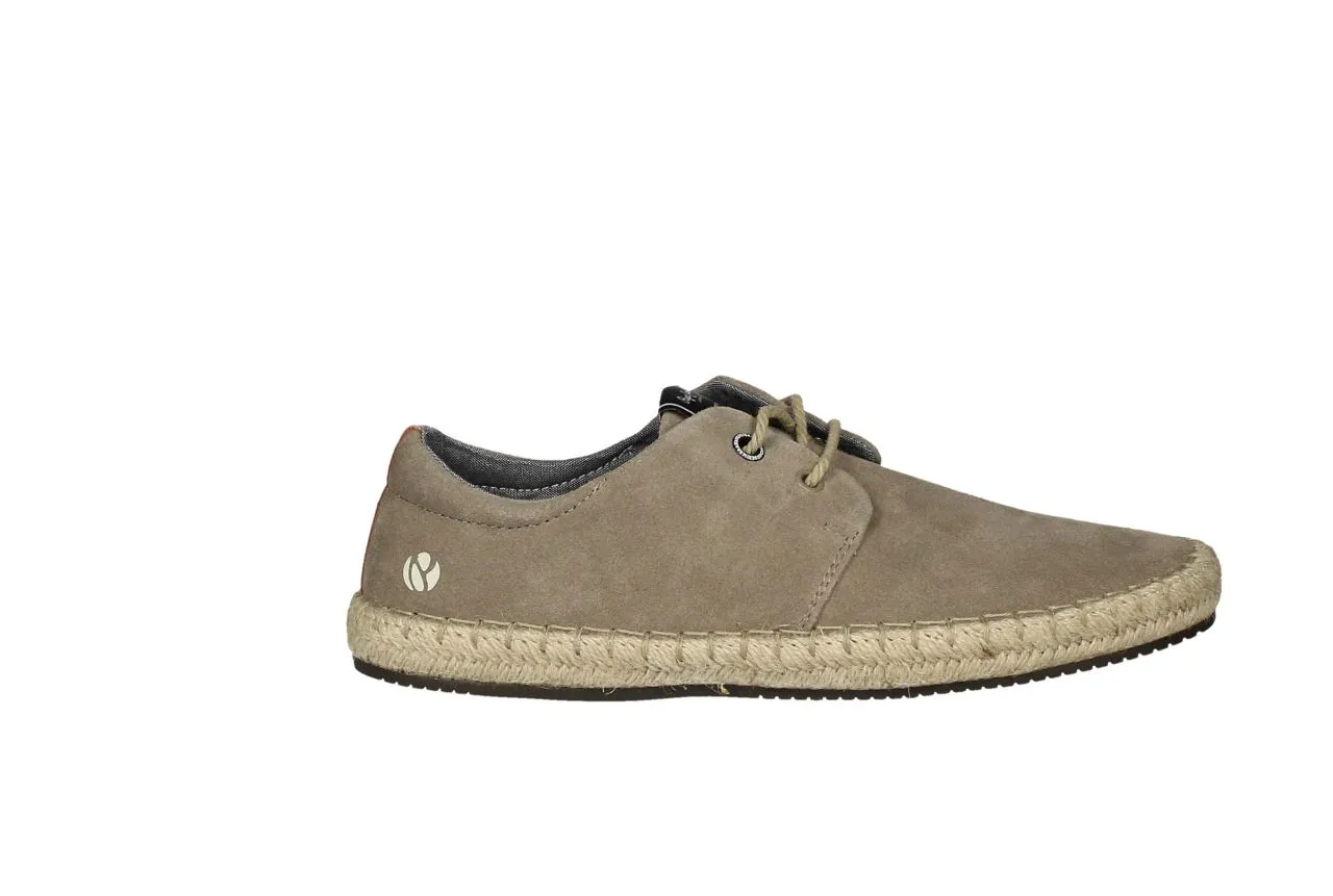 Zapato Cordon Nobuck Taupe Talon Cuero Piso Esparto