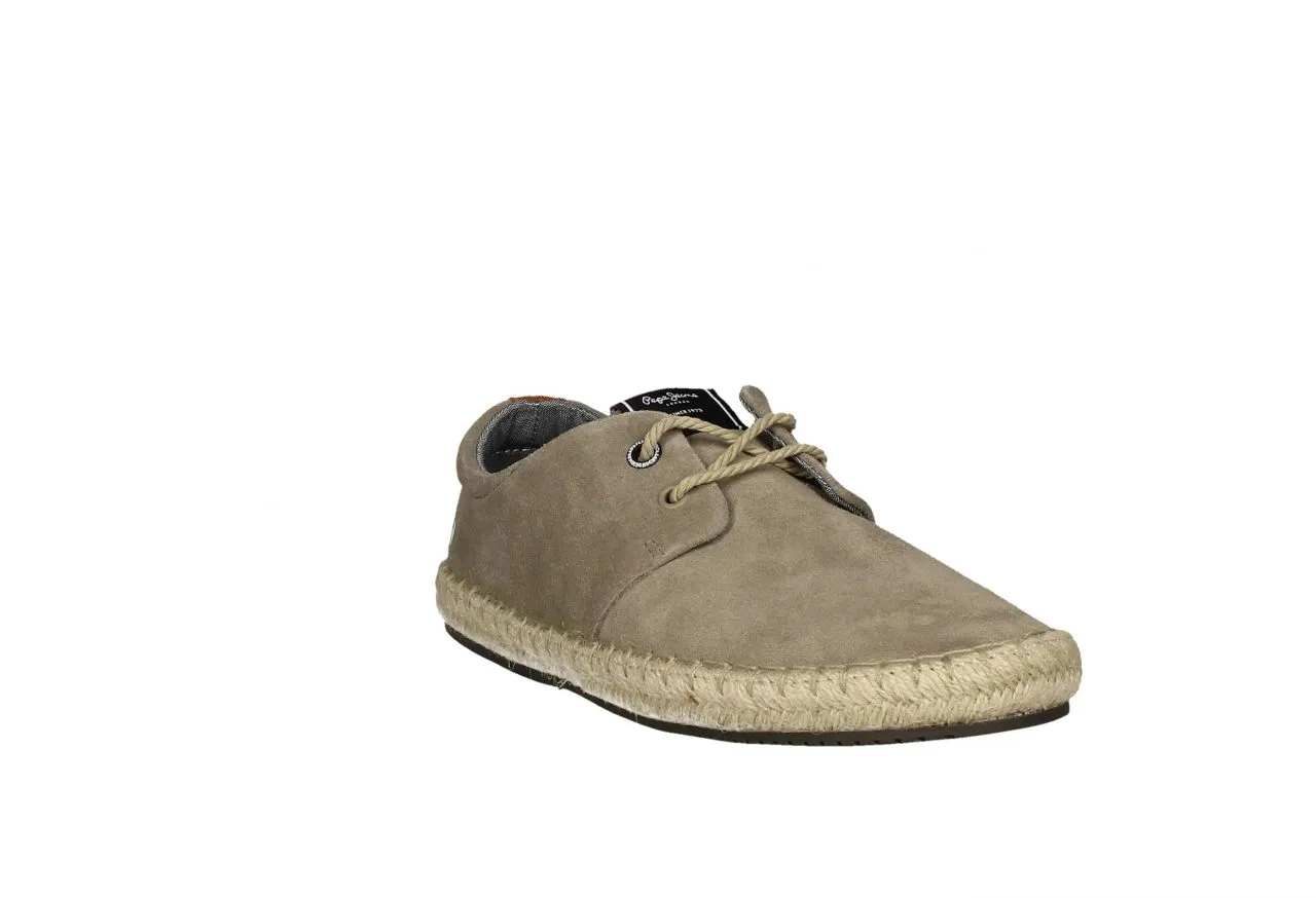 Zapato Cordon Nobuck Taupe Talon Cuero Piso Esparto