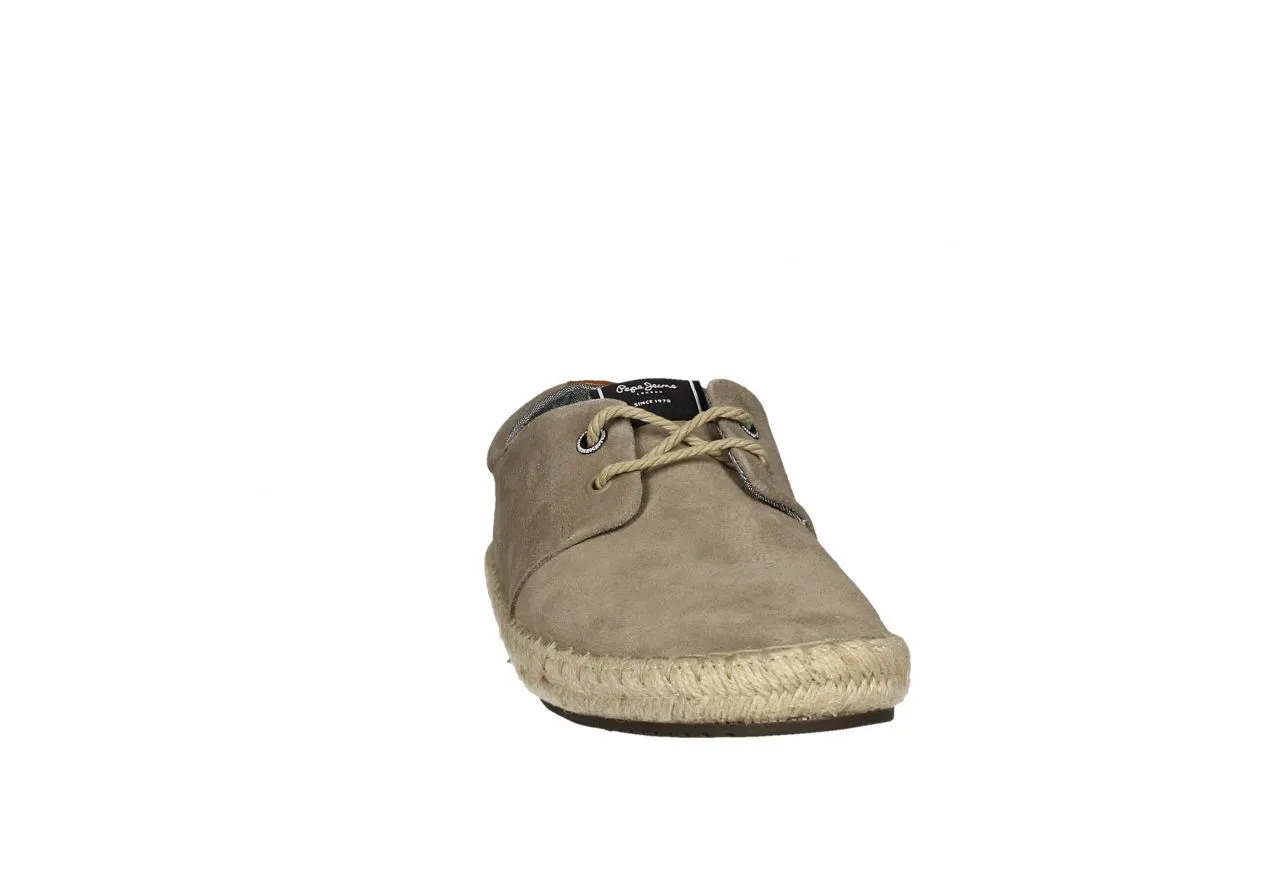 Zapato Cordon Nobuck Taupe Talon Cuero Piso Esparto