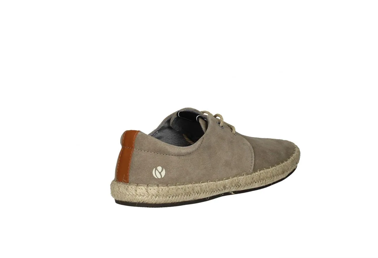 Zapato Cordon Nobuck Taupe Talon Cuero Piso Esparto