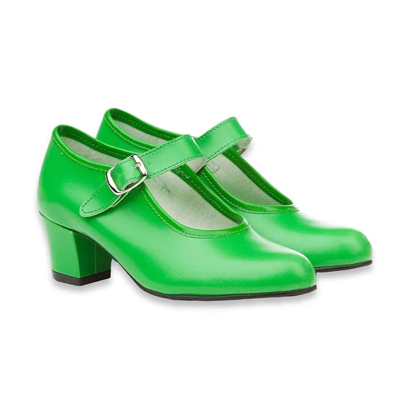 Zapatos De Flamenca Niña/Mujer Tipo Salón Con Pulsera Y Hebilla 302 Verde, de Angelitos