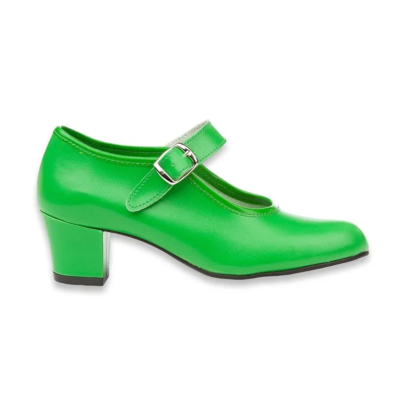 Zapatos De Flamenca Niña/Mujer Tipo Salón Con Pulsera Y Hebilla 302 Verde, de Angelitos