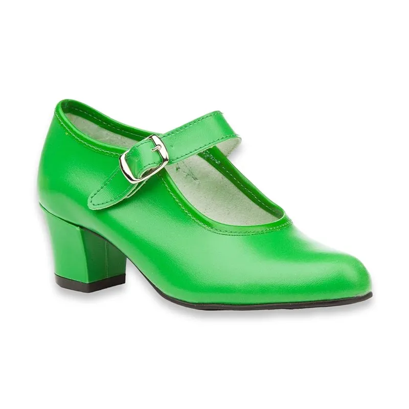 Zapatos De Flamenca Niña/Mujer Tipo Salón Con Pulsera Y Hebilla 302 Verde, de Angelitos