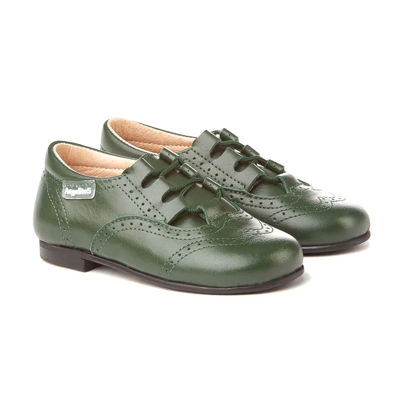 Zapatos Inglesitos Colegiales Infantil Niño Niña Piel Cordones 505 Verde, de Angelitos